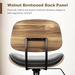 Chaise de bureau ergonomique sans bras avec roues, PU chaise de bureau réglable en cuir - 360° Swivel, style moderne de noyer, parfait pour les petits espaces, Home Office & Salle de réunion, Noir