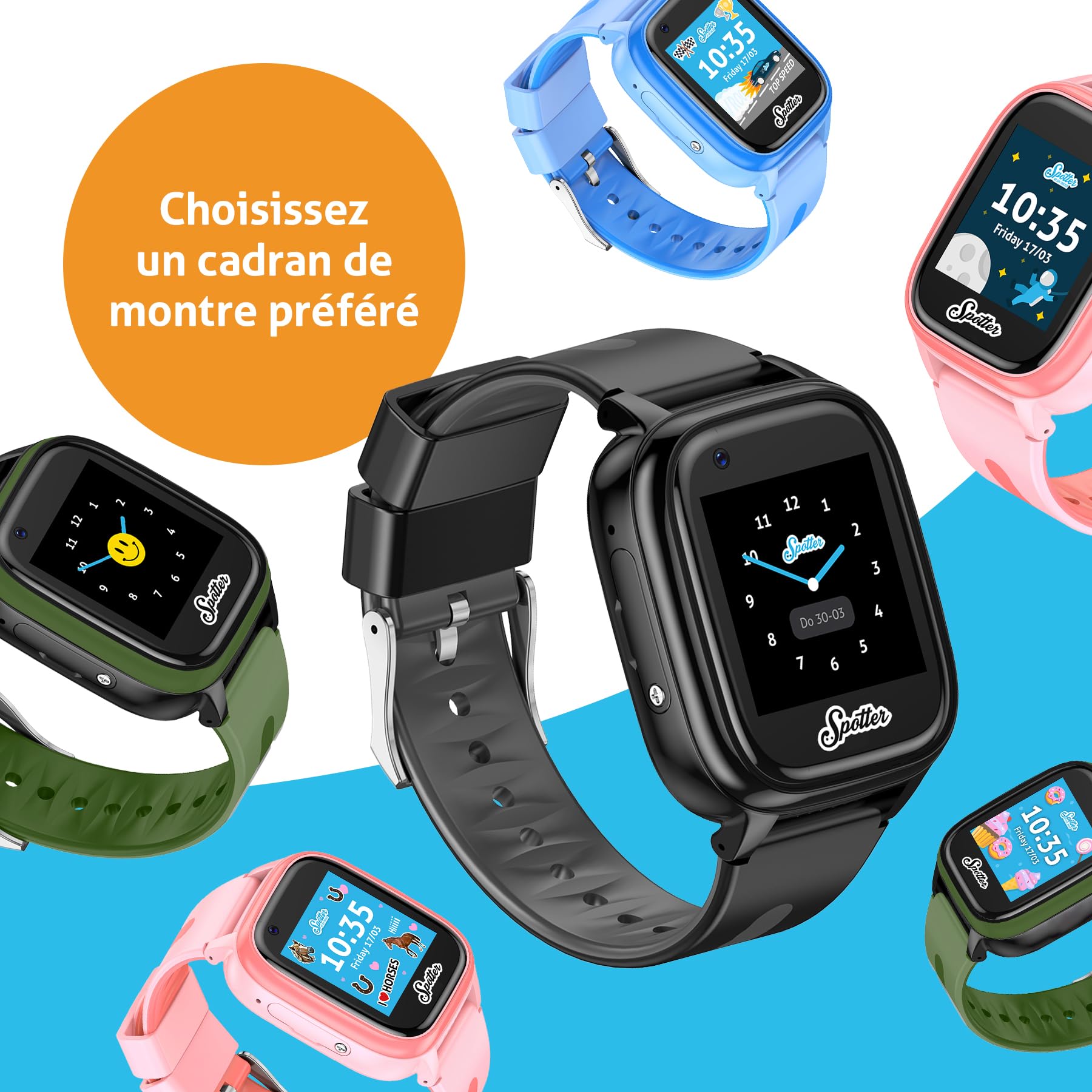 Spotter GPS Watch Explorer - Smartwatch étanche avec Suivi GPS, Alarme SOS, Appel, caméra, Chat, Compteur de Pas - Périodes d'utilisation à coût Fixe, sûre pour Les Enfants, Noir