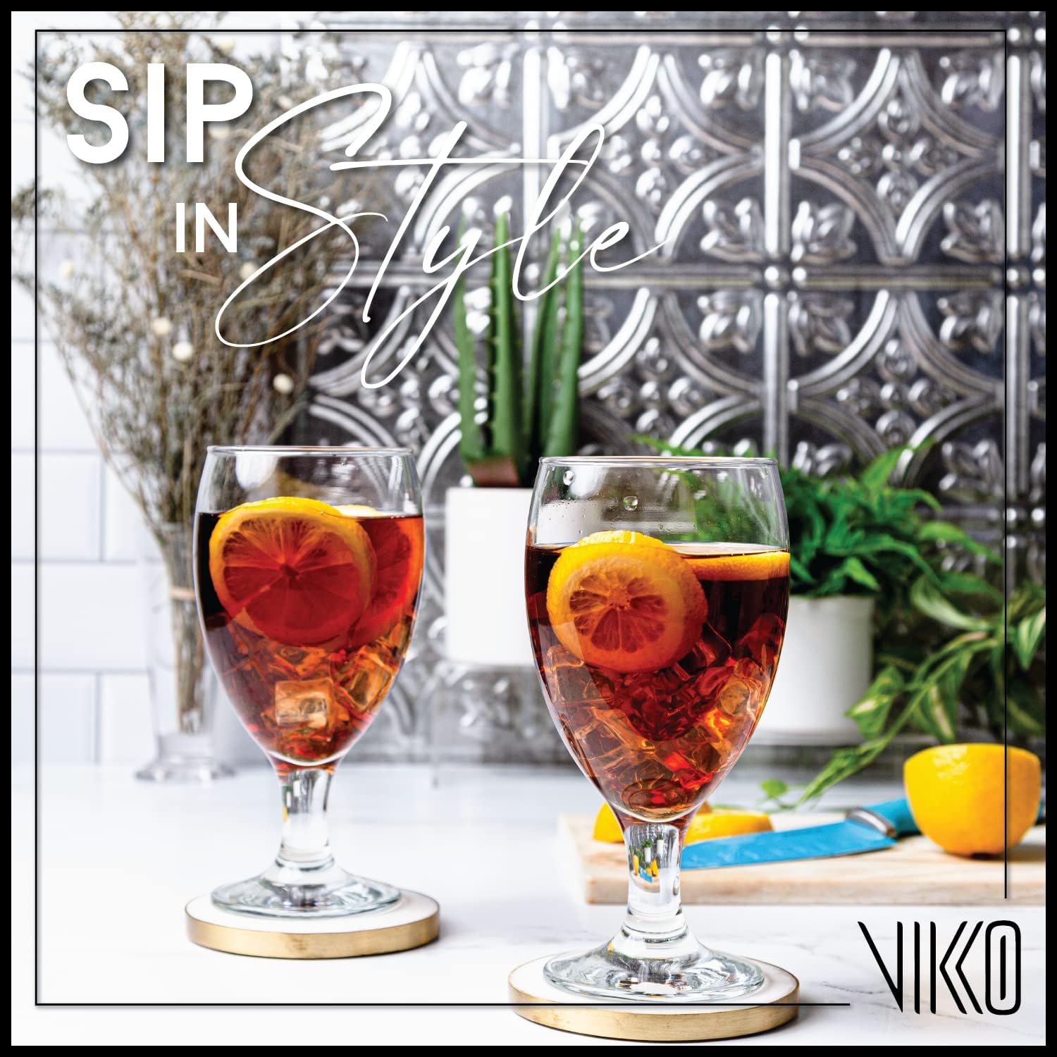 Vikko Classic Goblet Party Glasses, Iced Tea Glasses 20 Ounce, Set of 6 Goblets, Iced Tea and Water Goblets, Dishwasher Safe Durable Glassware - Image 5