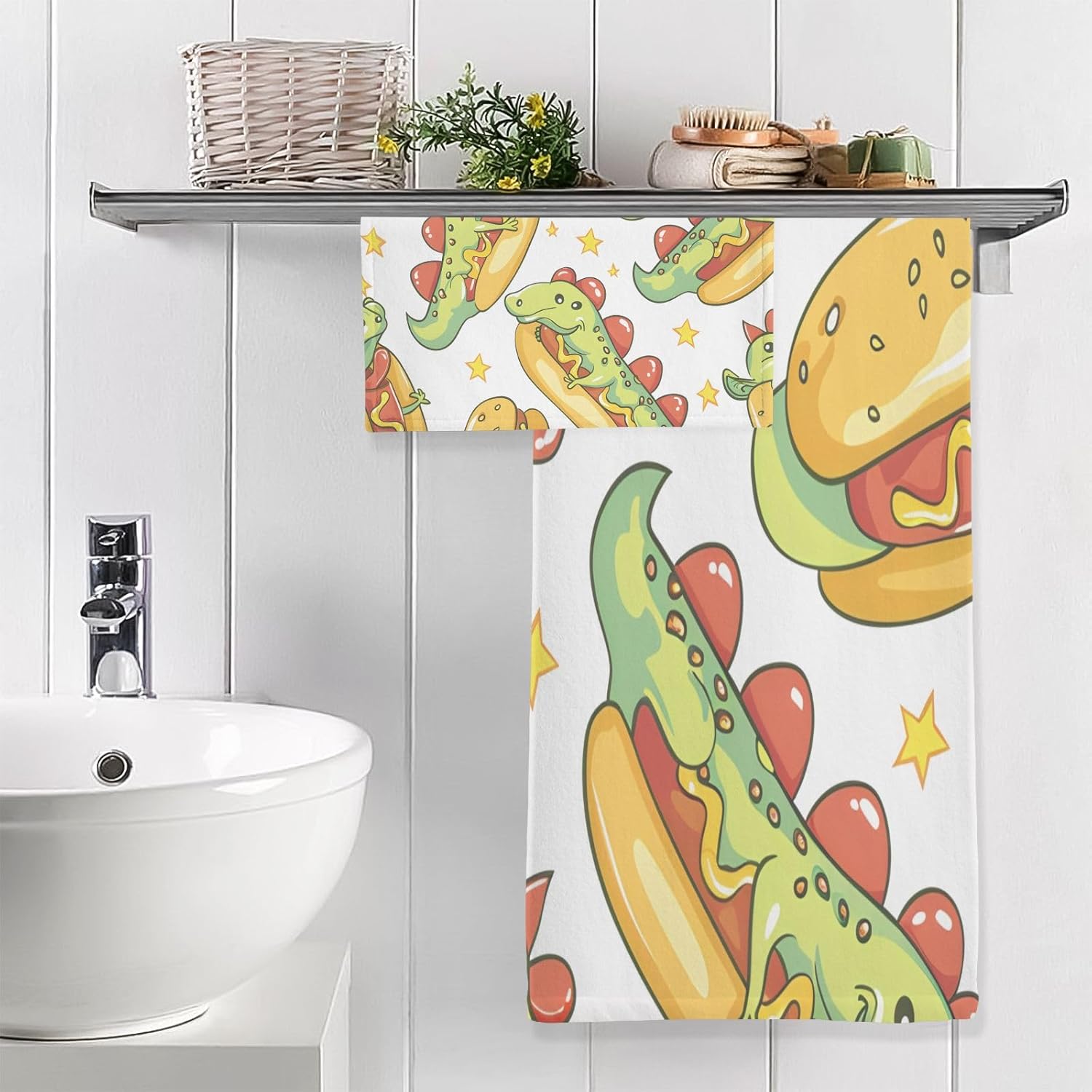 Hand Towels Premium Soft and Highly Absorbent Cute Dragon in Hot Dog 2 Pcs Towels for Bathroom Set 100% Cotton Decorative Face Towels