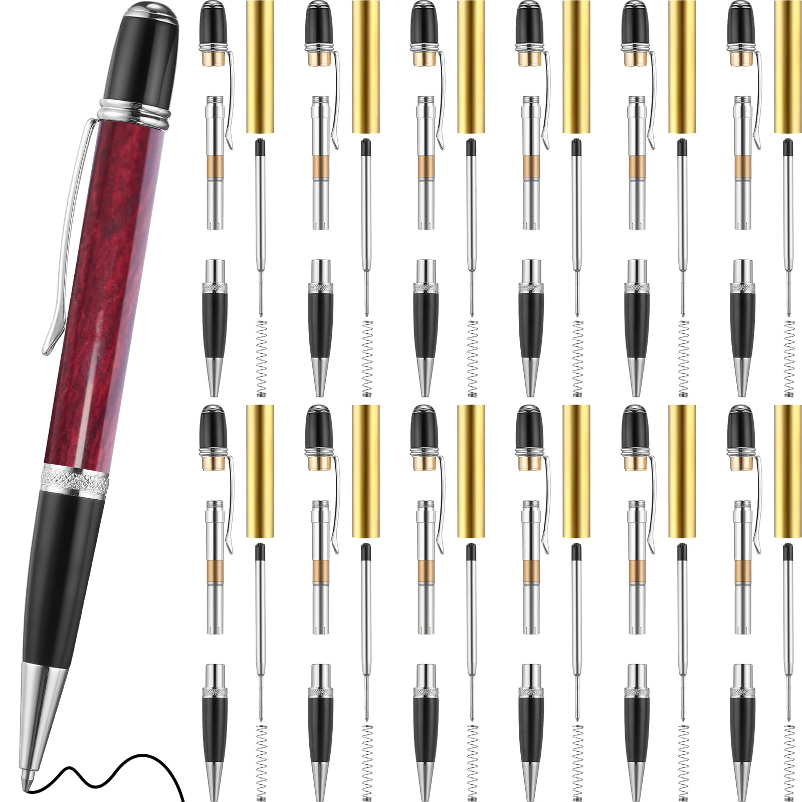 12 Pack Woodturning Pen Kit Twist Ballpoint Pen Kit with Refill Copper Pen Turning Supplies for DIY Pen Making Classroom Supplies Teacher Student Gift (Silver)