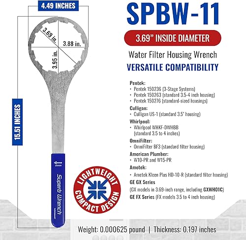 Miniatura 5 de Superb Wrench Llave de filtro de agua de metal resistente SPBW-11 (diámetro interior de 3.69 pulgadas)