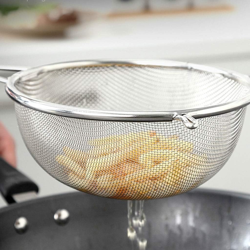Strainers Professional Grade Handle Colander for Kitchen Cooking Fine Filter Spider Strainer with Reinforced Frame and Durable Rubber Grip (Stainless Steel) Strainer Set (Size : M) ()