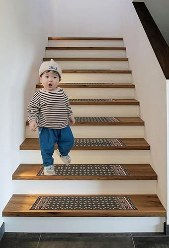 Miniatura 18 de Gloria Alfombra antideslizante para peldaños de madera, alfombras de goma antideslizante para escaleras, juego de 7 alfombras de escalera rojo