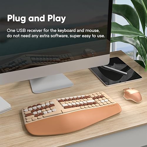 Miniatura 3 de MOFII Teclado y mouse ergonómicos, 2.4G USB inalámbrico, cómodo, natural, teclado dividido y mouse combinado con reposamanos, para computadora con