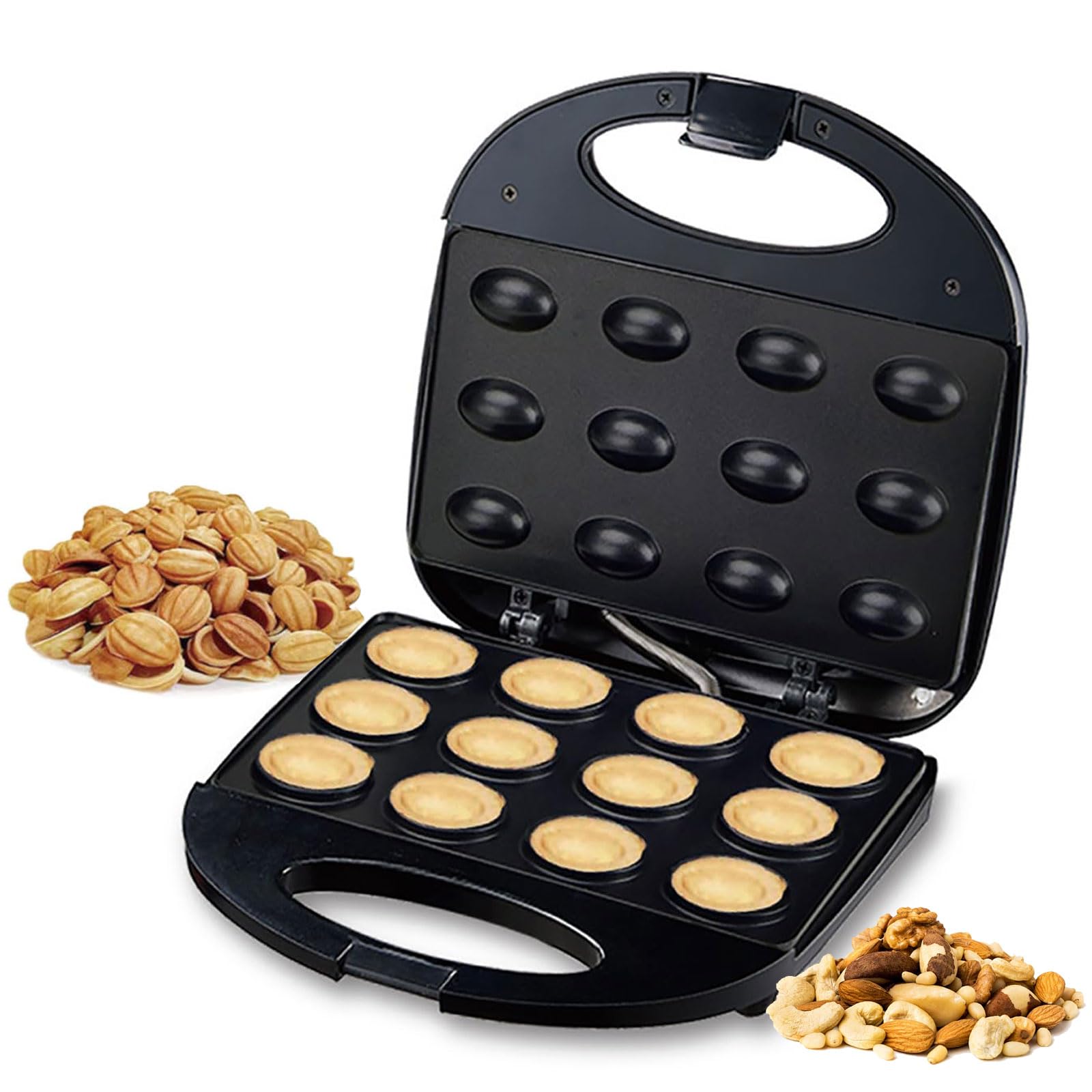 Macchina Elettrica per Dolci alle Noci da 750 W, Macchina per Biscotti a Forma di Noce con 12 Cavità, Rivestimento Antiaderente e Manico Antiscottatura, Macchina per Dolci Fatti in Casa con Frutta