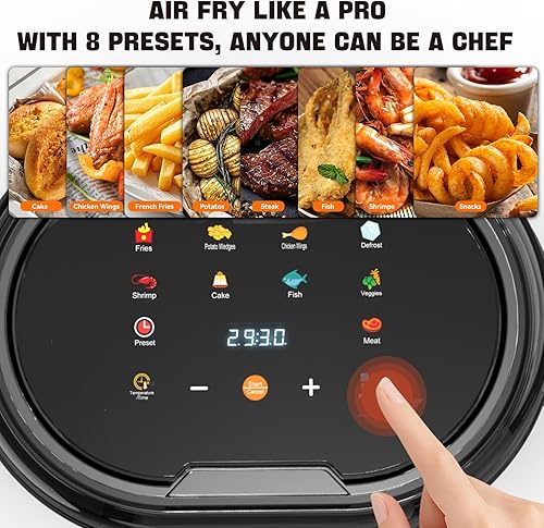 Miniatura 2 de Freidora de aire de vidrio visible de 6.5 cuartos de galón, diseño de bandeja larga 8 en 1 con ventana de visualización de 360, pantalla táctil