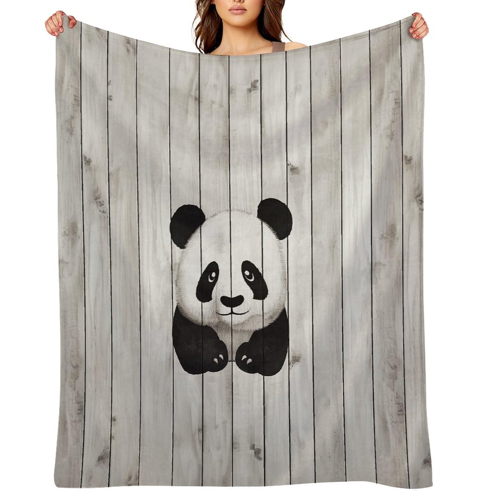 Flannel White Wooden Panda Throw Blanket for Couch Super Soft Fuzzy Cozy Flannel Blankets No Shed No Pilling FAnti-Static Winter Bed Blanket Decorative and Giftable Blankets