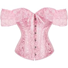 Corset Top For Women Halloween Costumes Renaissance Overbust Lace Up Bustier With Off Shoulder Floral Lace Sleeves