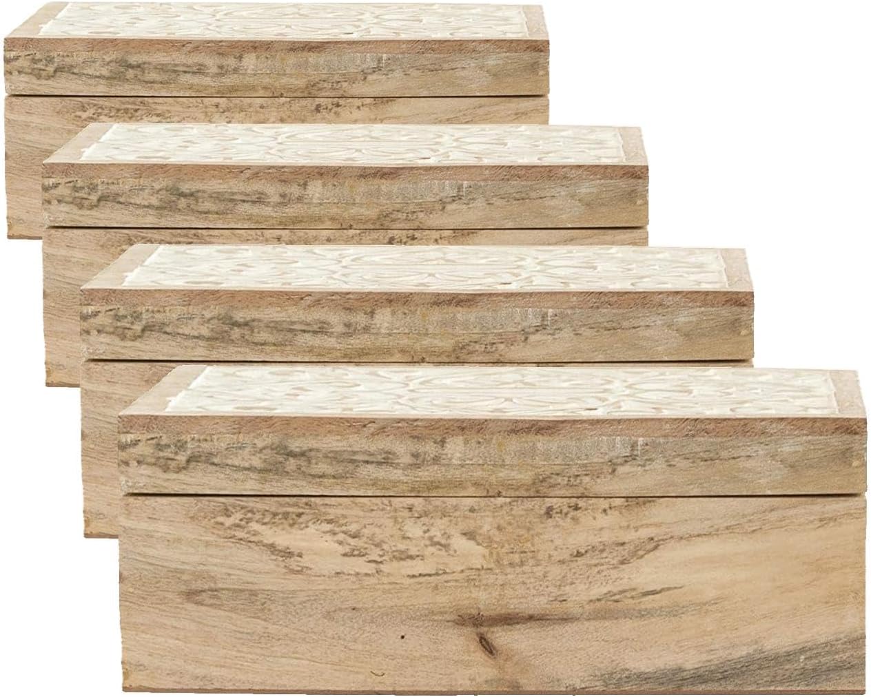 Creative Co-Op Handcarved & Whitewashed Mango Wood Boxes (Set of 2 Sizes) (Pack of 4)