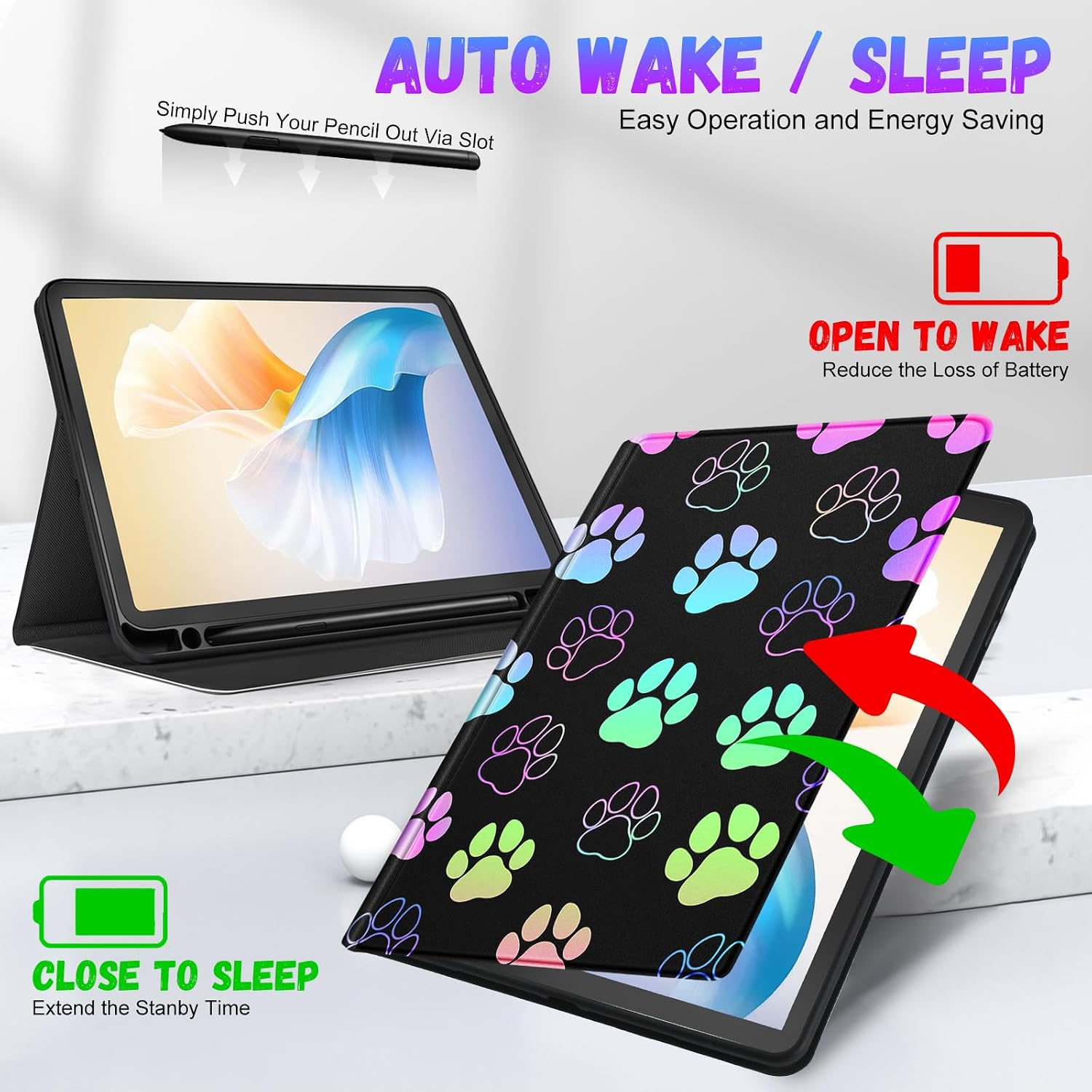 Uppuppy for Samsung Galaxy Tab S6 Lite Case 10.4 Inch Kids Cute Girls Folio Women Girly Pretty Kawaii Teen Boys Design Dog Paw Print Tablet Cover for Samsung S6 Lite Tab Cases SM-P610/P613/P615/P619 image 5