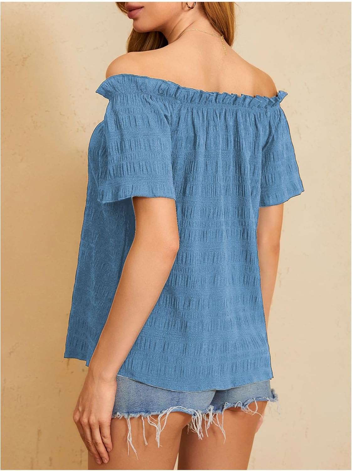 MakeMeChic Women's Summer Off Shoulder Tops Short Sleeve T Shirts Dressy Casual Blouses - Image 2