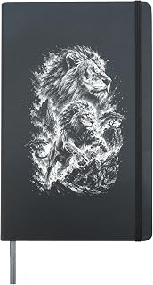 Lion Portrait Artistic Drawing Style Black White Hardcover Journal, Black