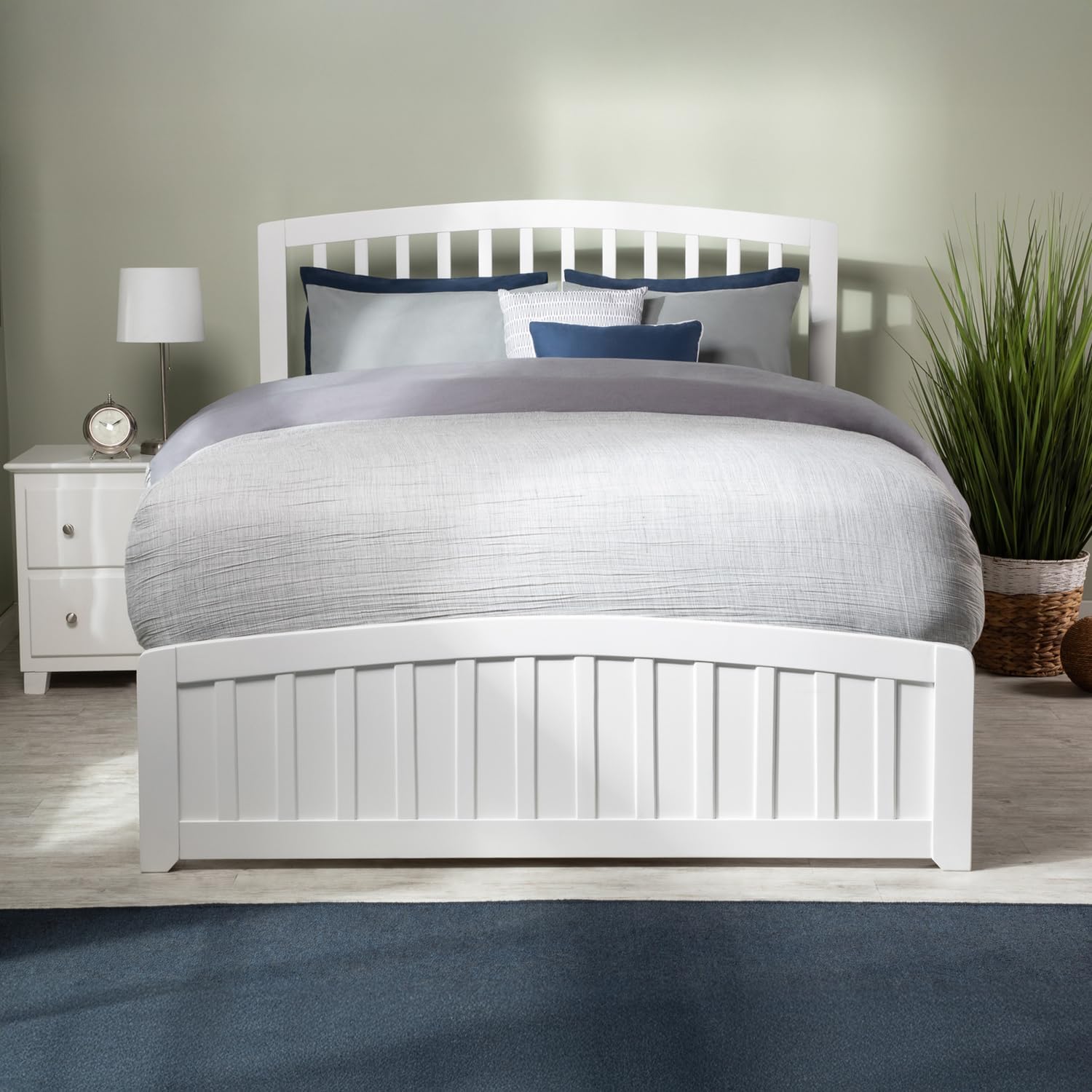 HomeStock Retro Relaxation Platform Bed with Storage Drawers, No Foundation Needed, Stylish Footboard, Perfect for Compact and Modern Bedrooms White/Queen