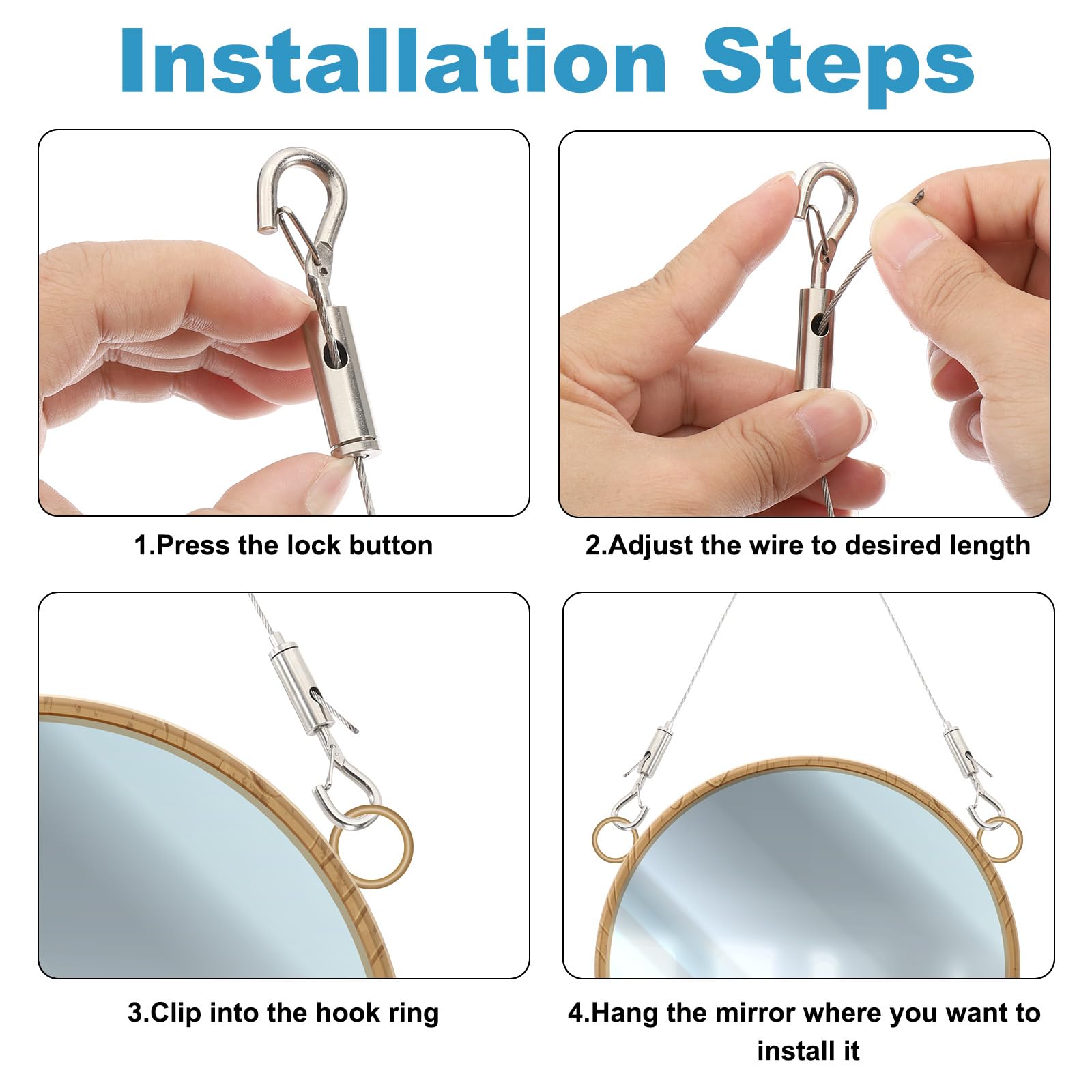 5Pcs Picture Hanging Wire Kit, 2M X 1.5mm Stainless Steel With Adjustable Hook And Rail Moulding