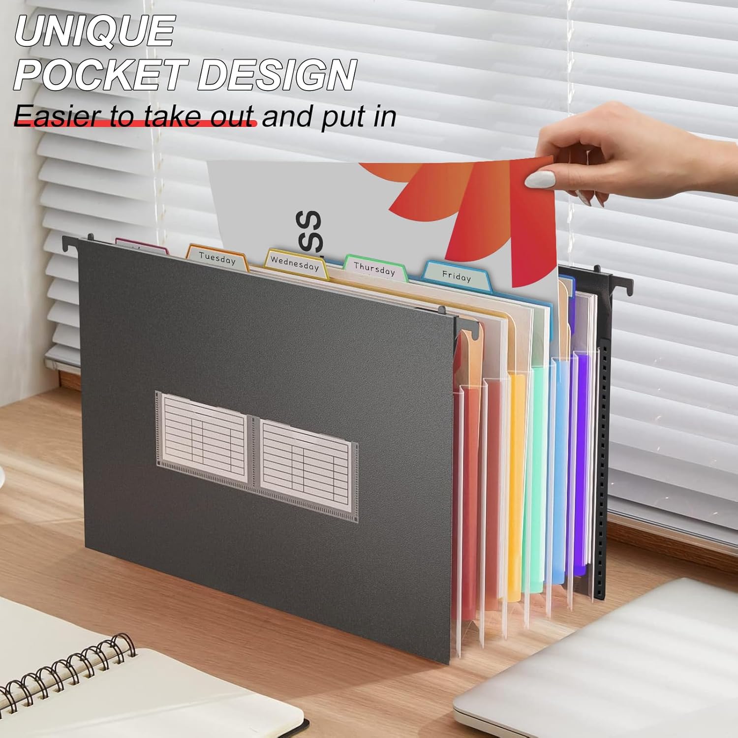 Expanding Hanging File Folders, File Folders for Filing Cabinet, 7 Expandable Accordian Pockets, Hanging File Folders Letter Size for Filing Cabinet, Larger Capacity Hanging Folders, 6 Packs