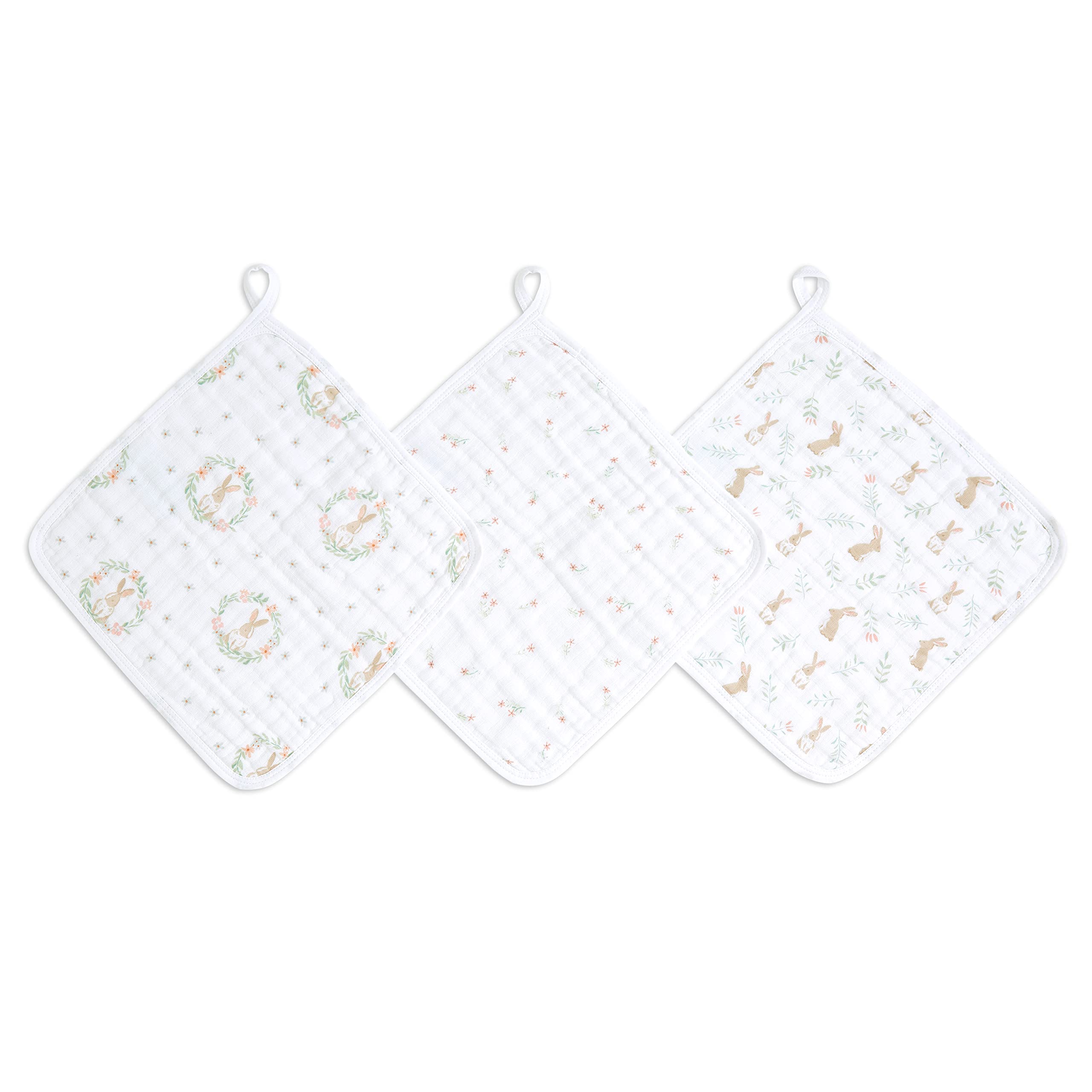 aden + anais(エイデンアンドアネイ) ウォッシュクロス ブラッシングバニー 3枚セット モスリンコットン ループ付き 出産祝い EWCC30013