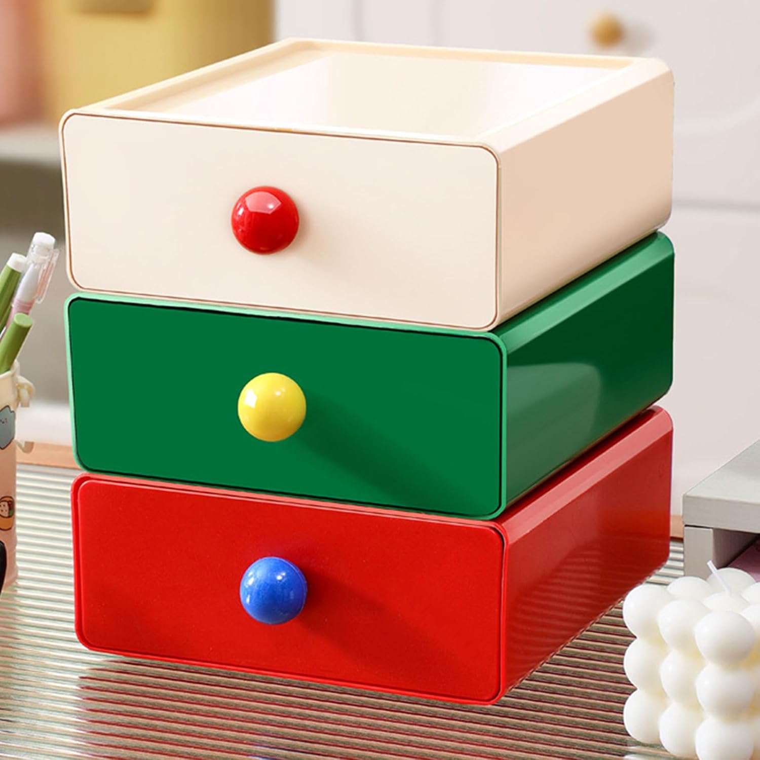 hejhncii Dopamines Desktop Organiser Stackable Drawer Box Large Capacity Stationery Storage Rack Home Desk Accessory Study Room Organiser
