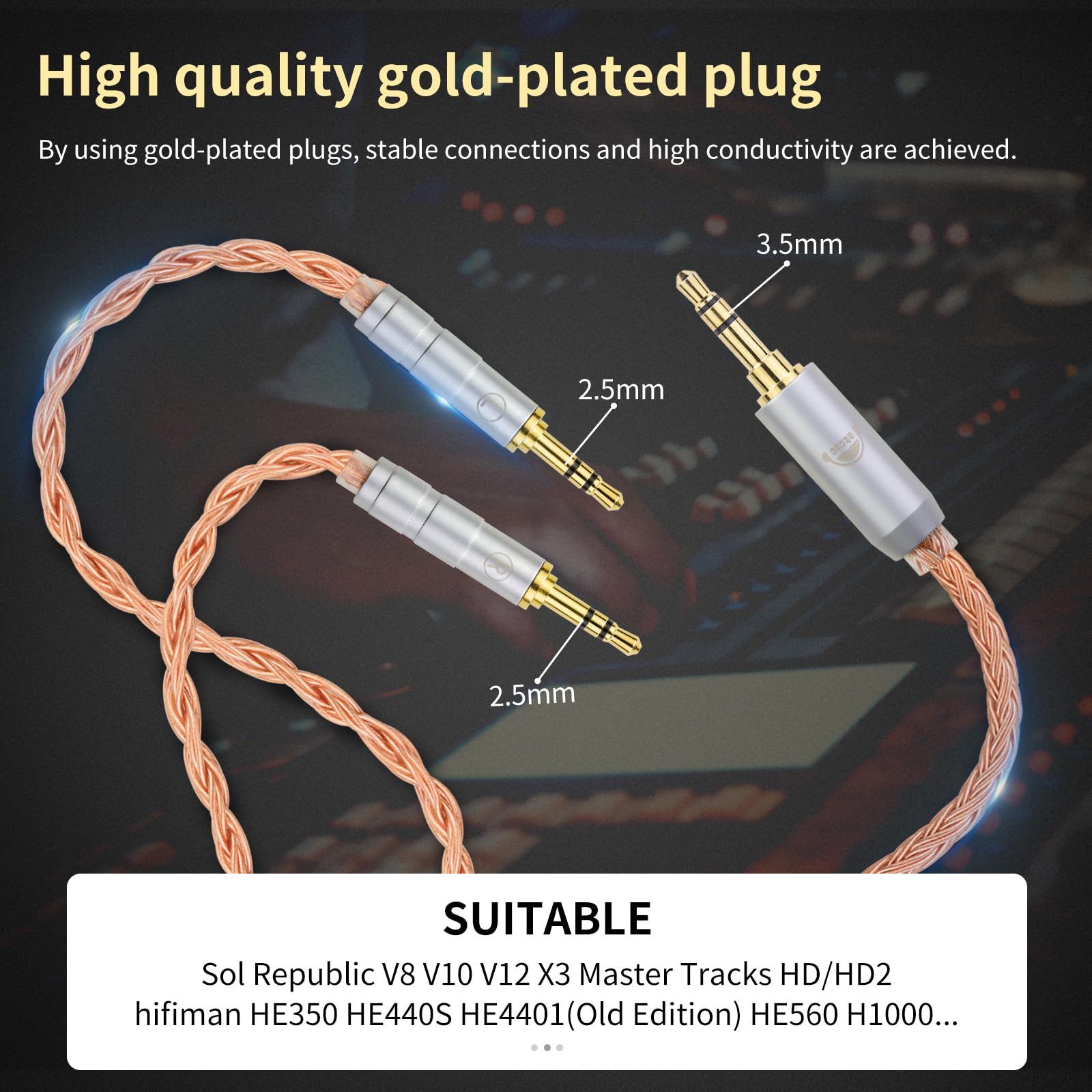 okcsc Cavo di ricambio ZT16 con doppia spina bilanciata da 2,5 mm a 4,4 mm, 16 nuclei placcati in rame IEM, cavo professionale per audiofili per cuffie Hifiman HE-400i, HE400S, HE350, HE1000, HE560