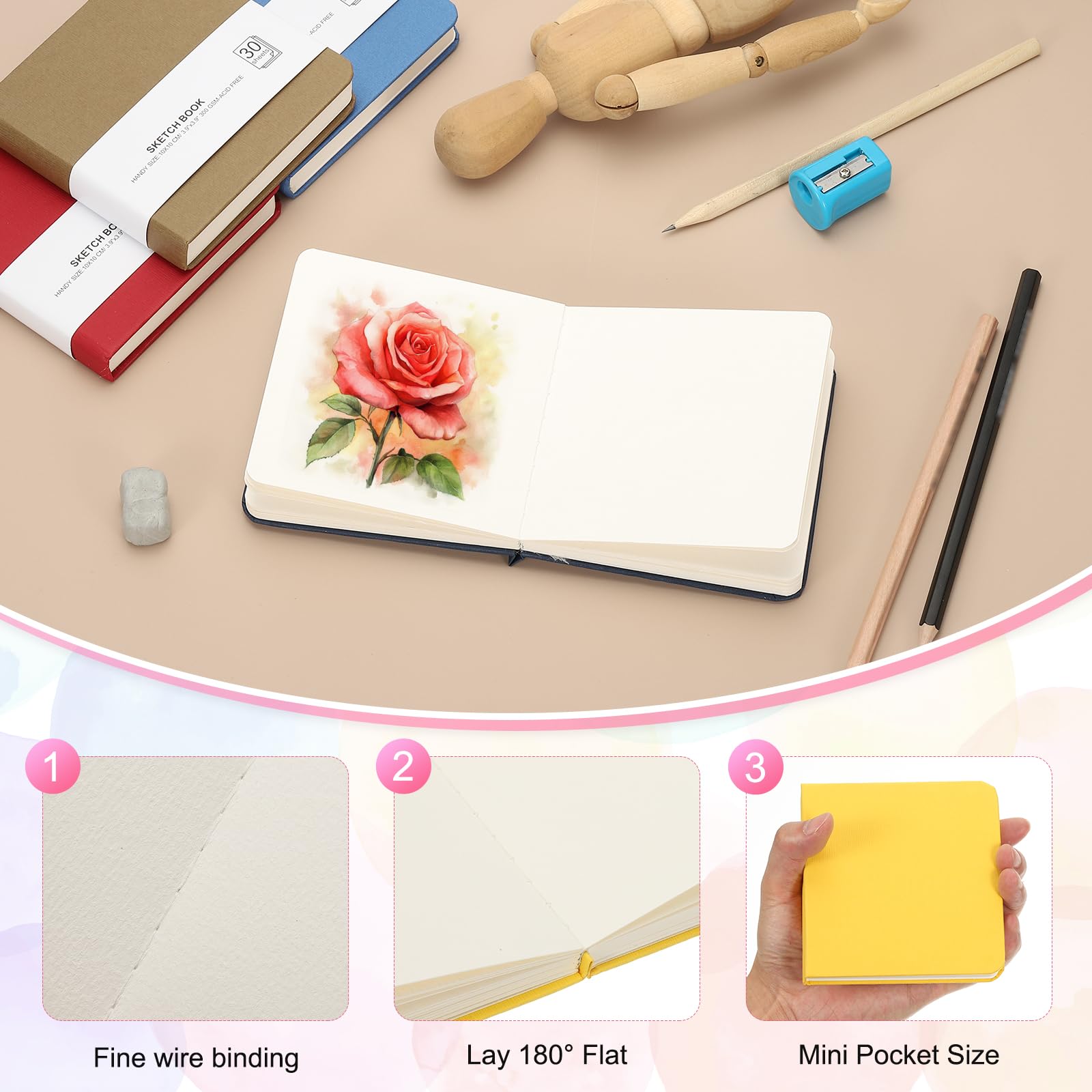 PATIKIL 4x4" Watercolor Paper Sketchbook - Image 3