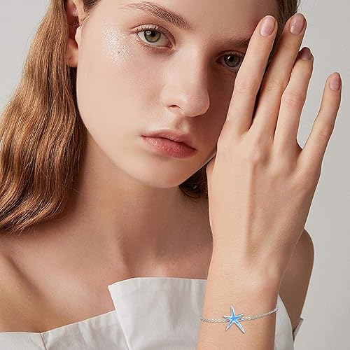 Miniatura 4 de Pulsera de estrella de mar de plata de ley 925 con ópalo de fuego blanco, pulseras de cadena de joyería de océano para cumpleaños para mujeres