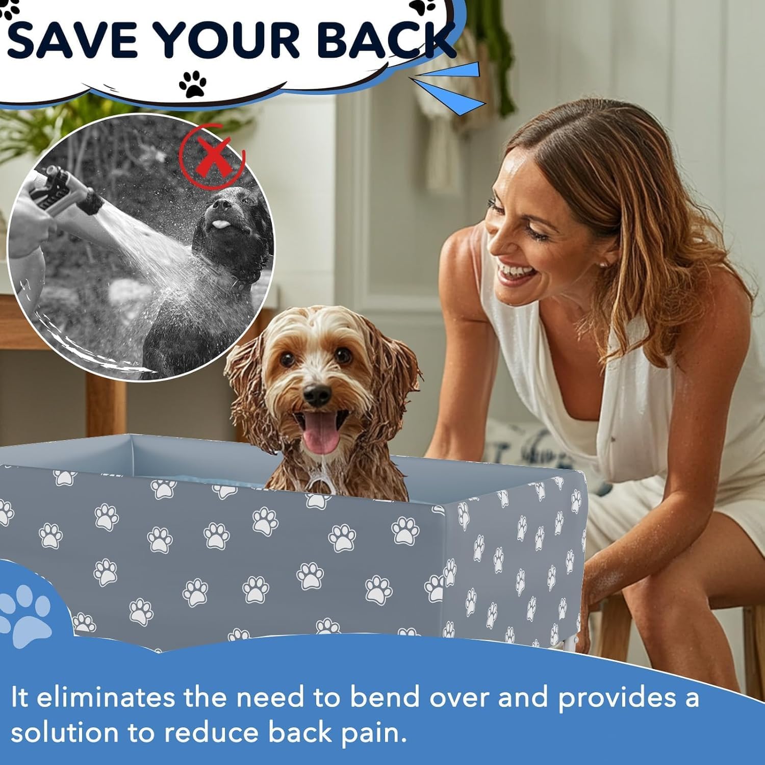 Bañera y bañera para perros plegable para bañarse, duchas y cuidados, piscina para perros en casa con mucho espacio, adecuada para perros domésticos pequeños, medianos y grandes, para