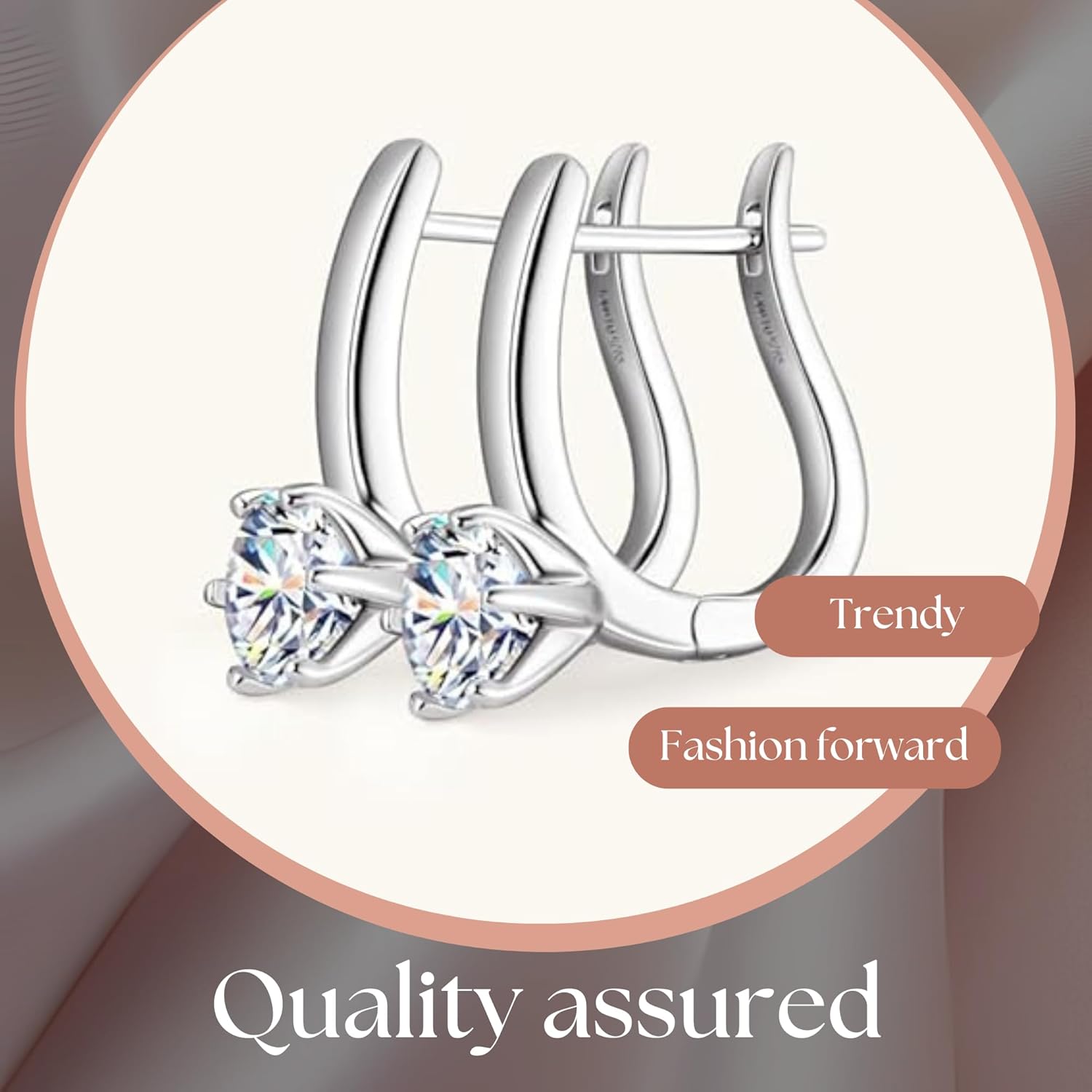 925 Sterling Silver U-Shaped Clip Earrings - Moissanite Diamond - Sparkling European Design - 1/4 inch, 1.0 Carat Classic Cuff - Gift Box Included