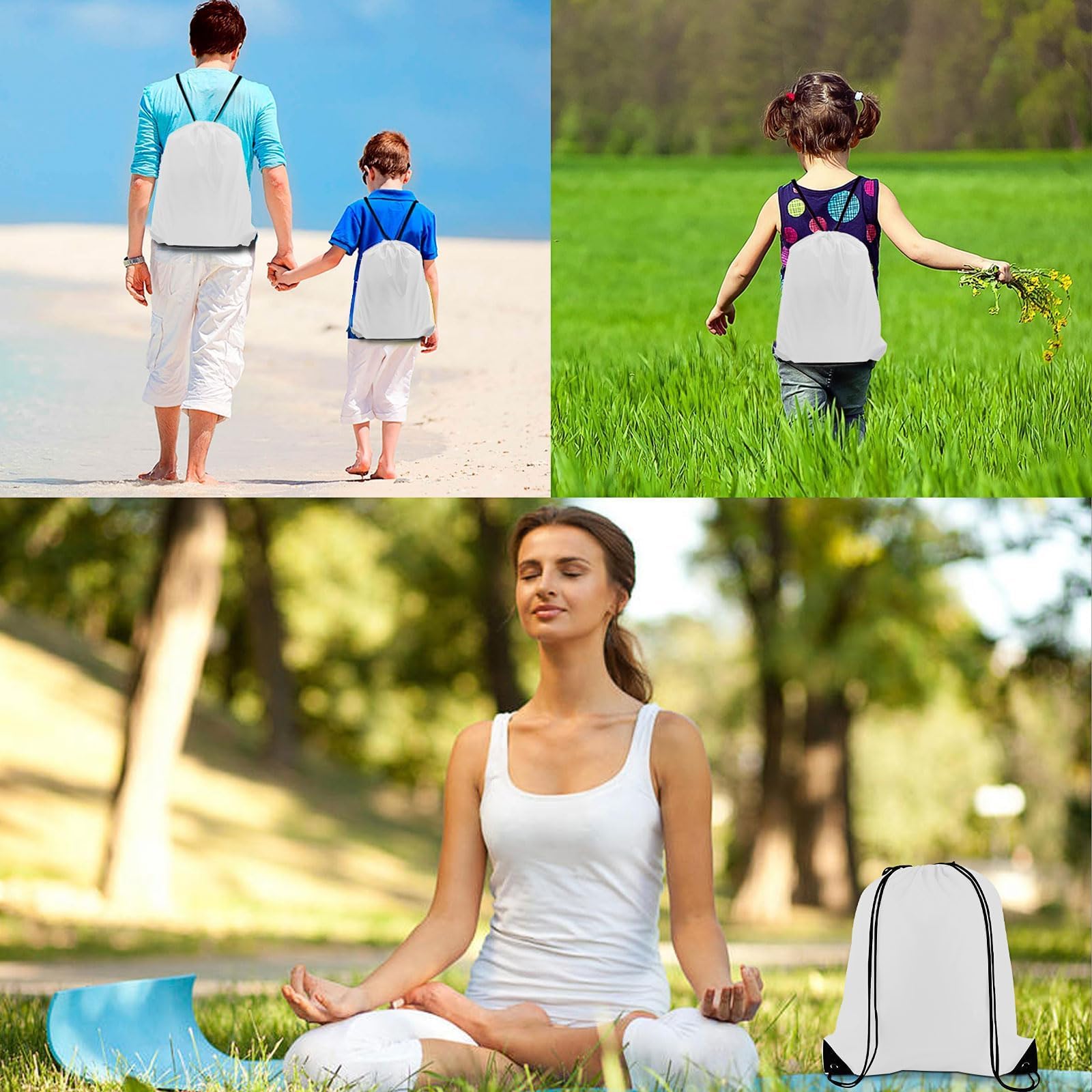 Lot de 30 Sacs à Cordon pour Sublimation, Polyester Blanc 40 x 34 cm | Sacs de Gym Personnalisables Compatibles Presse à Chaud pour Sport, DIY, Cadeaux, Clubs, Événements et Projets Créatifs