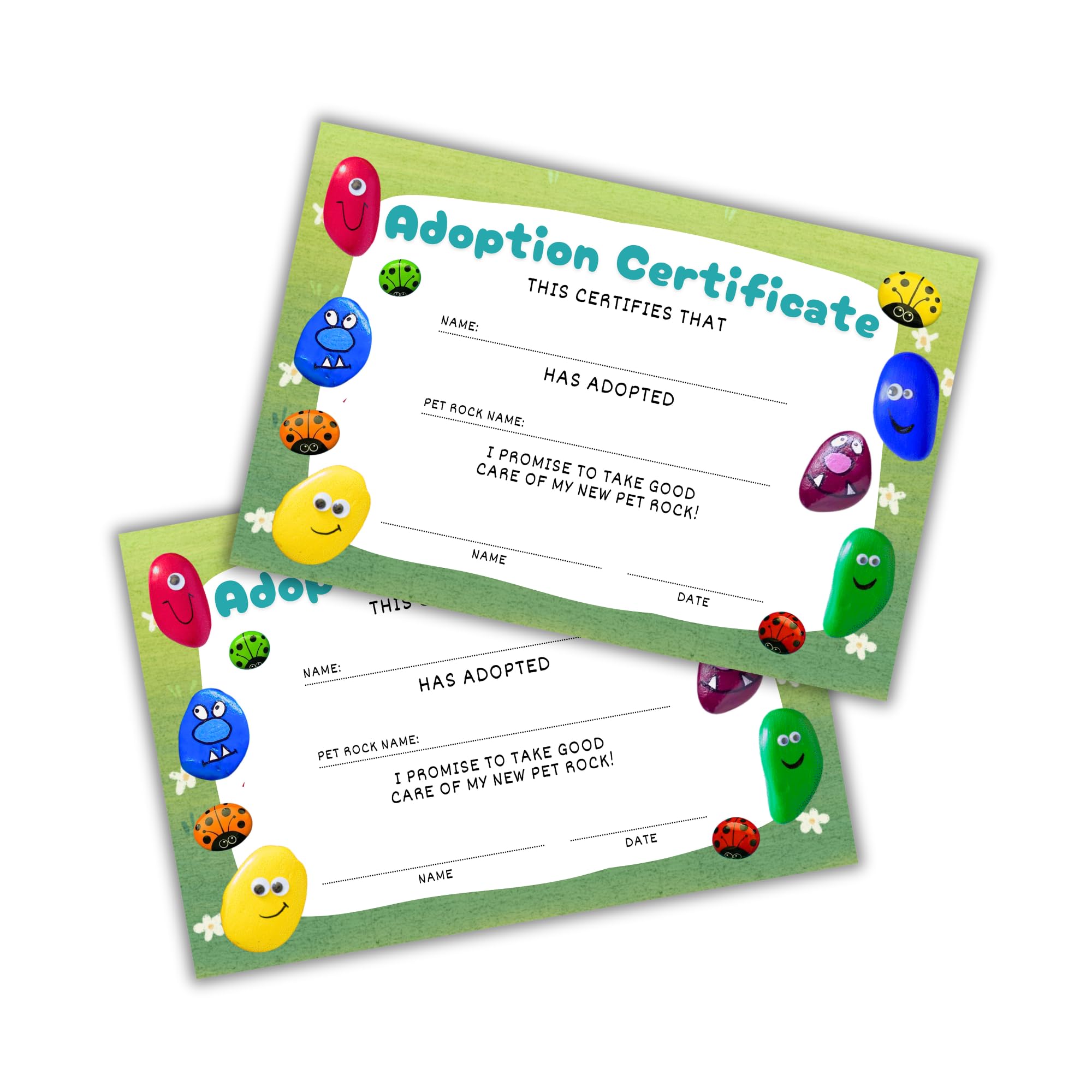 Amazon.com : Lashicorn Pet Rock Adoption Certificate | 30pk 4x6” Painted Rock Hide Park Bench Random Acts of Kindness Encouraging Adopt : Office Products for Desk Pet Adoption Certificate Free Printable