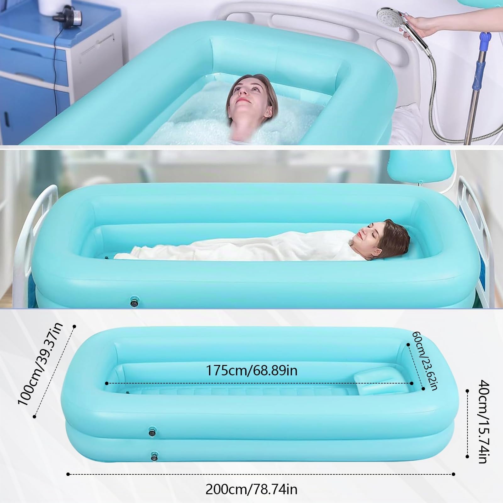 Vasca per Doccia, Vasca da Bagno Gonfiabile, Set Vasca da Bagno Doccia Gonfiabile Medica, Sistema Doccia Portatile sul Comodino, Sistema Doccia con Pompa per Anziani/Disabili/Costretti a Letto