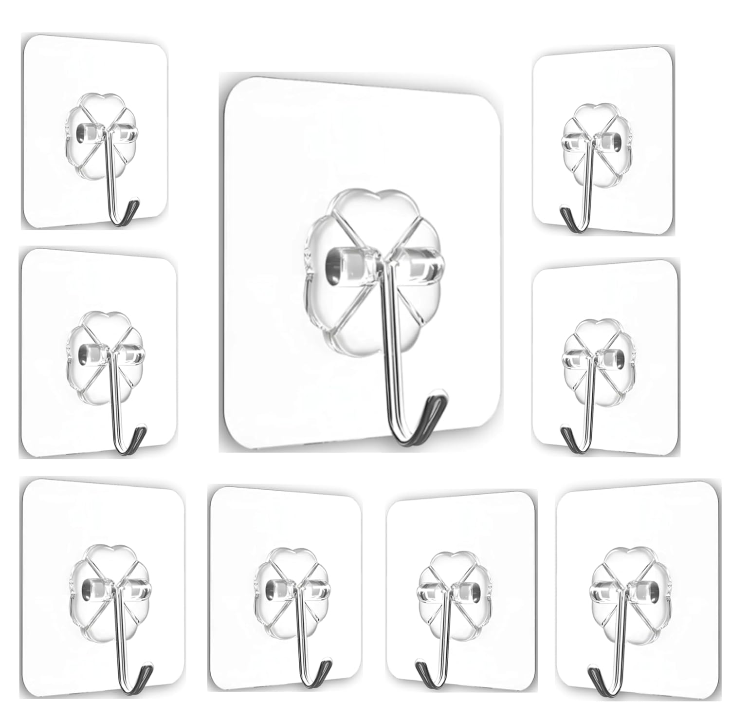 Adhesive Wall Hooks, Heavy Duty Flower Design, Pack of 10, No Drilling Required, Waterproof Hooks for Kitchen, Bathroom, Home(Nail Free)