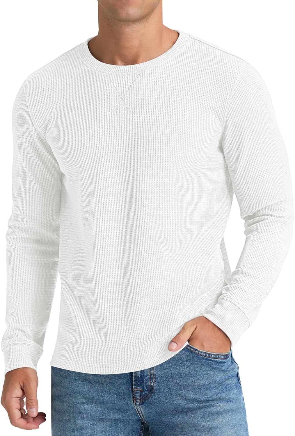 NITAGUT Mens Waffle Crewneck Shirts Slim Fit Long Sleeve Casual T-Shirt - Image 2