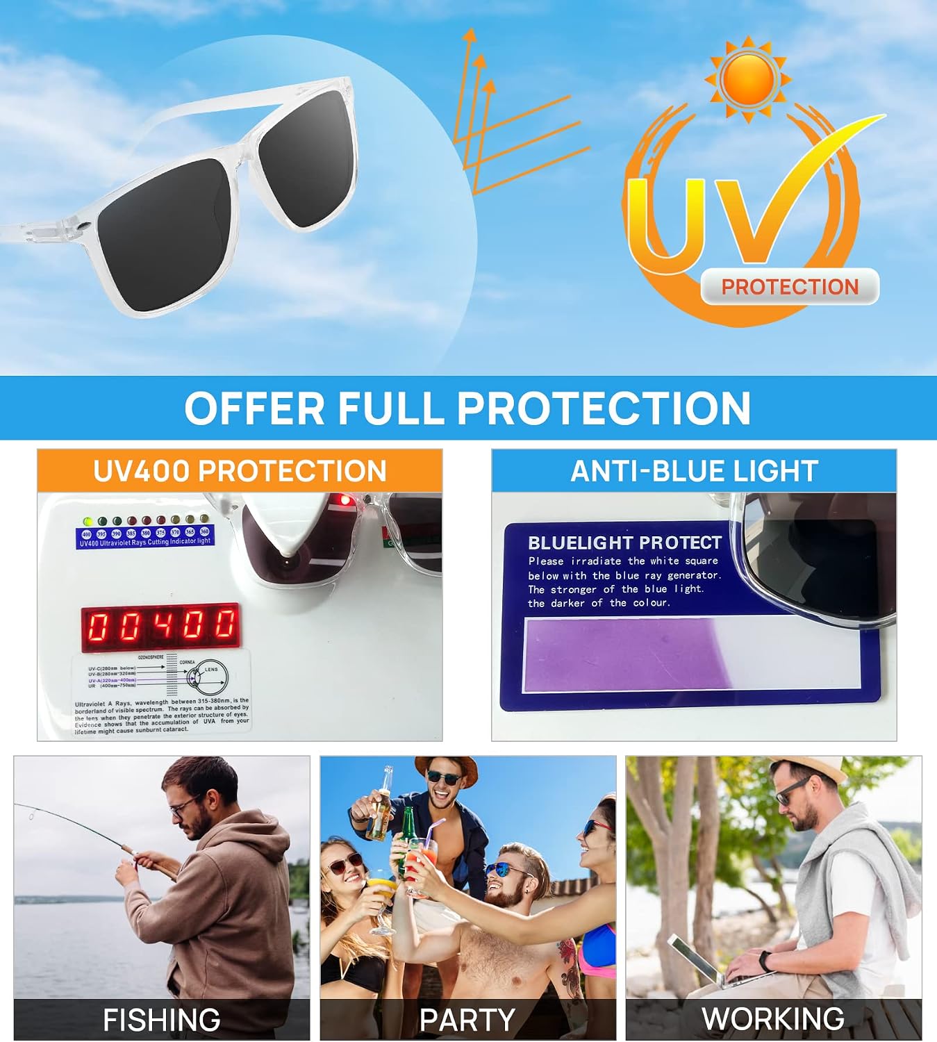 Men's Reading Sunglasses 1.0 Big Square Readers Glasses 100 125 150 175 200 225 250 275 300 350 400 Spring Hinges (Clear 1.00)