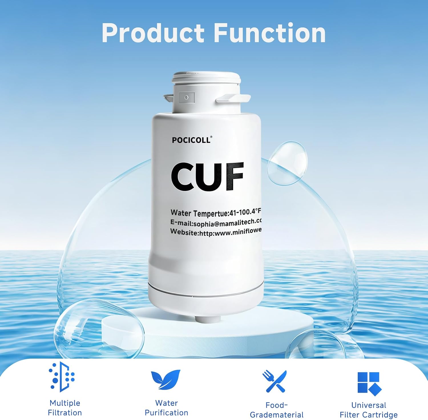 ML1 Replacement Water Filter Cartridge, 2 Pack CUF Replacement Filters for Pocicoll CUF Series Water Filtration Systems, Easy Twist-Lock Installation