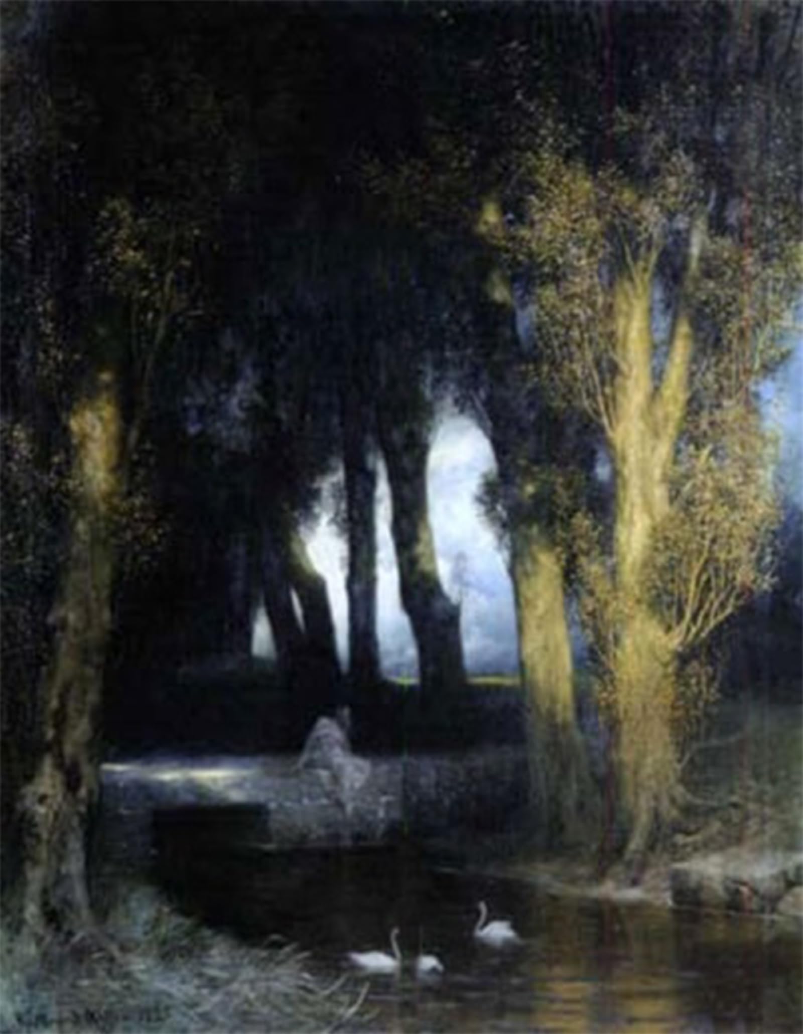 Serendipitp No Frame Aesthetic Poster Photo Wall Print Retro Picture Pool With Swans At Dusk By Ferdinand Keller Modern Wall Artwork For Home Decor 60X90cm