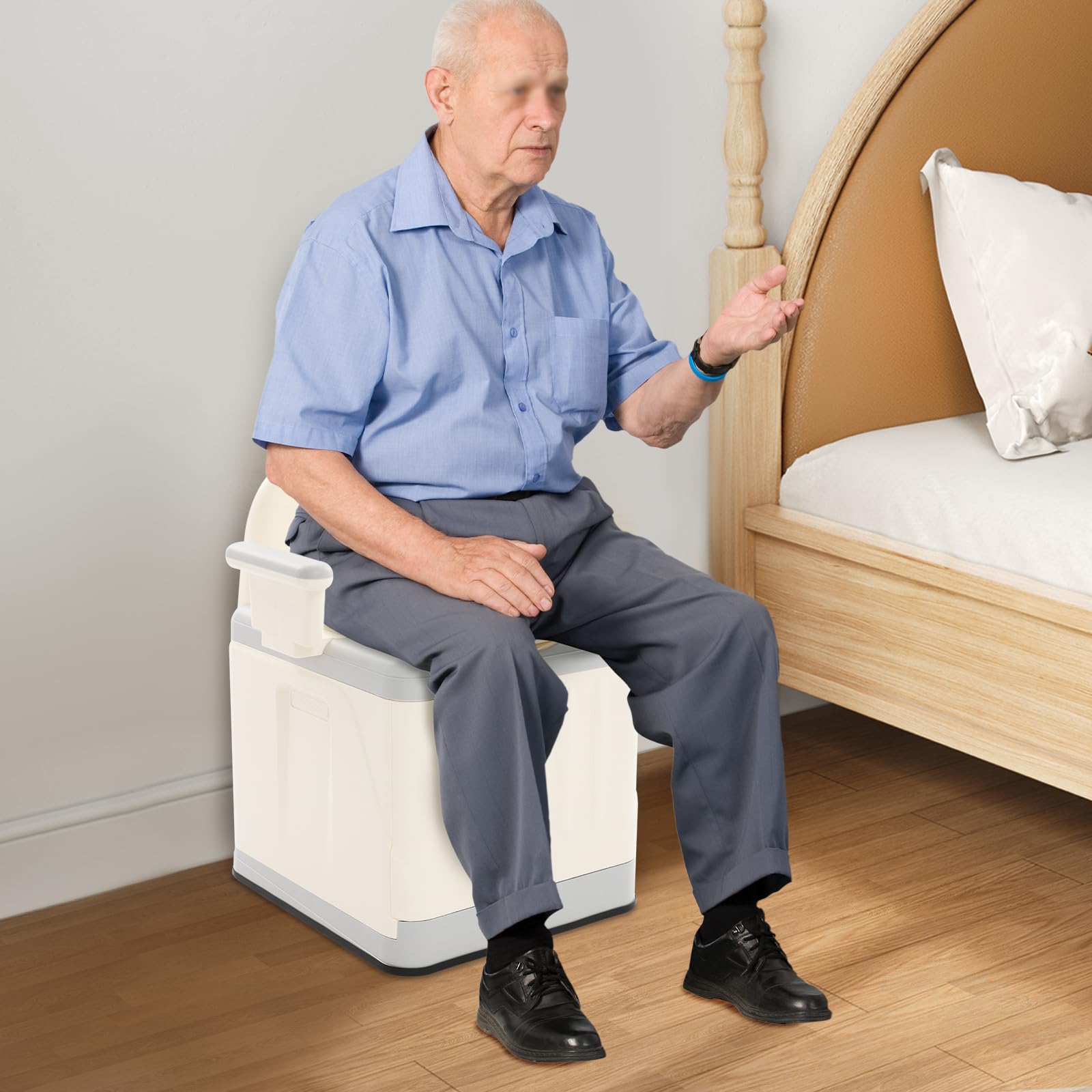 Inodoro portátil plegable de viaje, capacidad máxima de 150 kg, para mesita de noche, juego de inodoro plegable, portátil, inodoro, caravana, senderismo (gris)