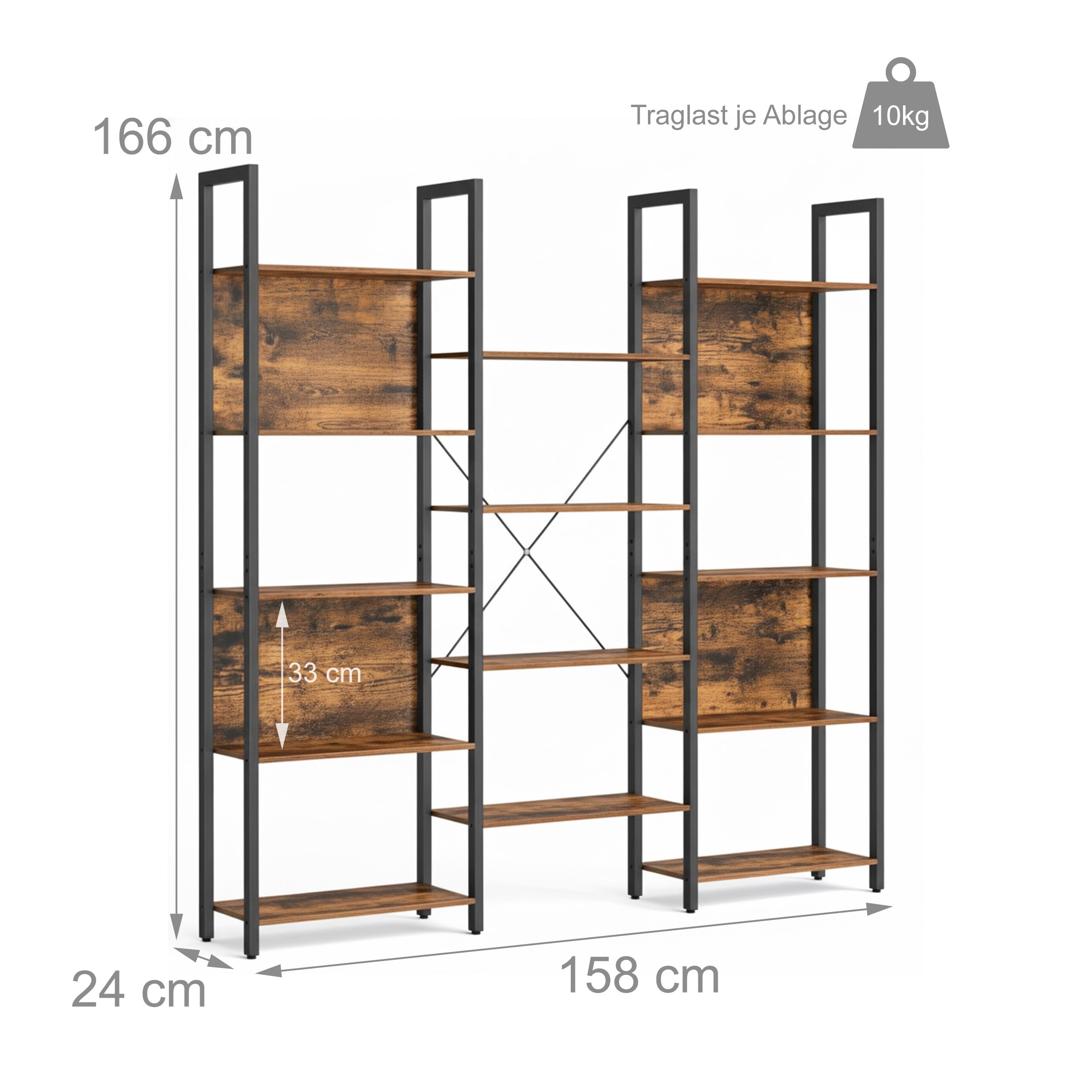 Relaxdays Scaffale Industrial, 14 Ripiani, Effetto Legno, Metallo, HLP: 166x158x24 cm, Marrone
