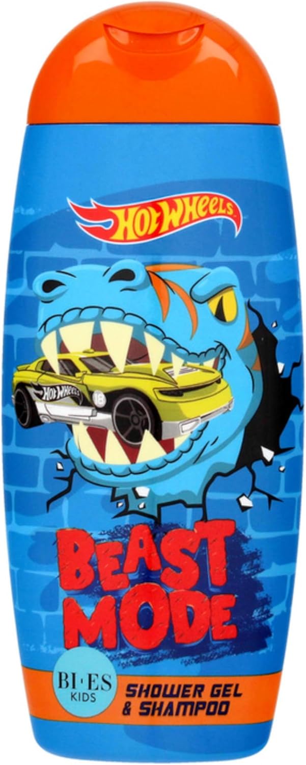 Hot Wheels Beast Mode 2-in-1 Shower Gel & Shampoo for Kids & Adults - Paraben-Free, Hydrating with Glycerin & Chamomile, Moisturizing, Gentle on Sensitive Skin, Refreshing Scent, Ages 3+, 250ml