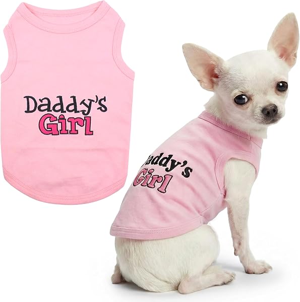 Parisian Pet Dog T-Shirt with Embroidered 'Daddy’s Girl' Words - 100% Cotton, Breathable, Sleeveless Girl Dog Clothes - Machine Washable Dog Shirts for Small Dogs, XXS - 1
