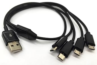 4 in 1 Multi Charging Cable - USB Type A to Four Micro USB Splitter Cable Data Sync & Charging Cord (Black, 1.5Ft)