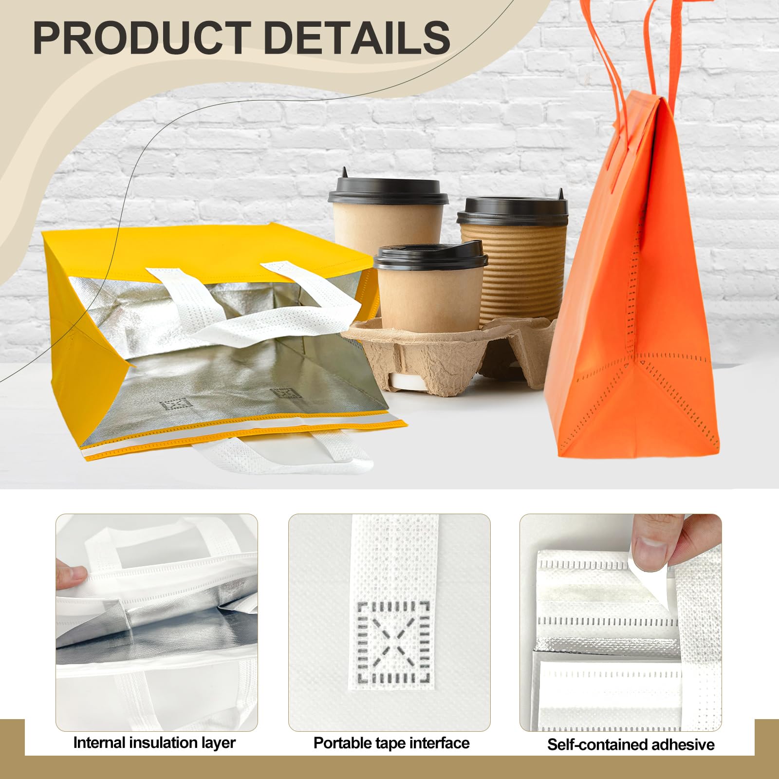120 bolsas aisladas para llevar a granel en bolsa de almuerzo con aislamiento térmico para alimentos fríos calientes, pizza, café, leche, té, bolsa térmica para catering, restaurante, picnic (9.5 x