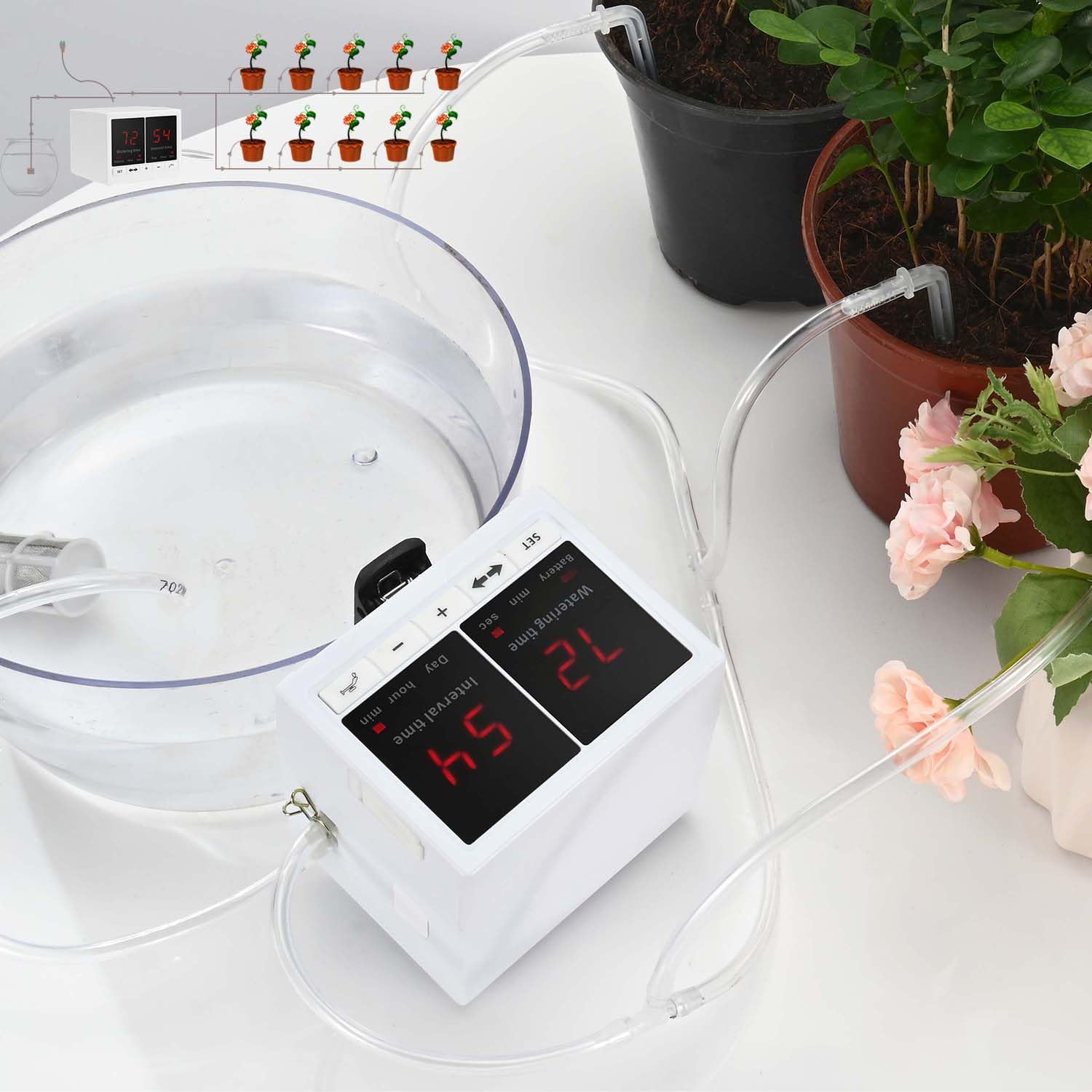 Drip Irrigation Kit Automatic Watering System for Potted Plants Watering Device with Adjustable Water Volume Easy DIY Indoor White