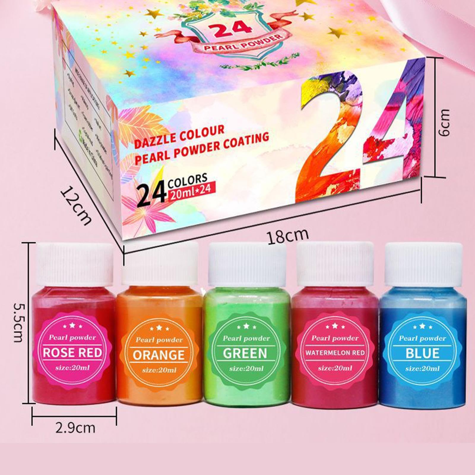 Juego de 5 24 piezas de polvo de mica nacarada para bolas de baño, pintura de joyería