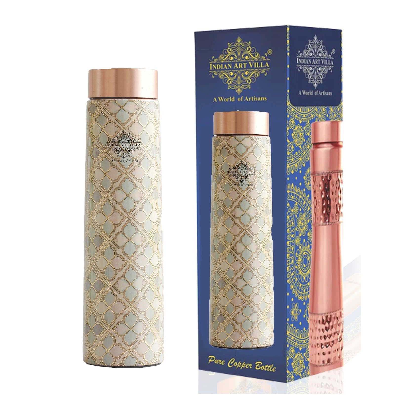Copper Water Bottle - Ayurvedic Health & Silk Print -12