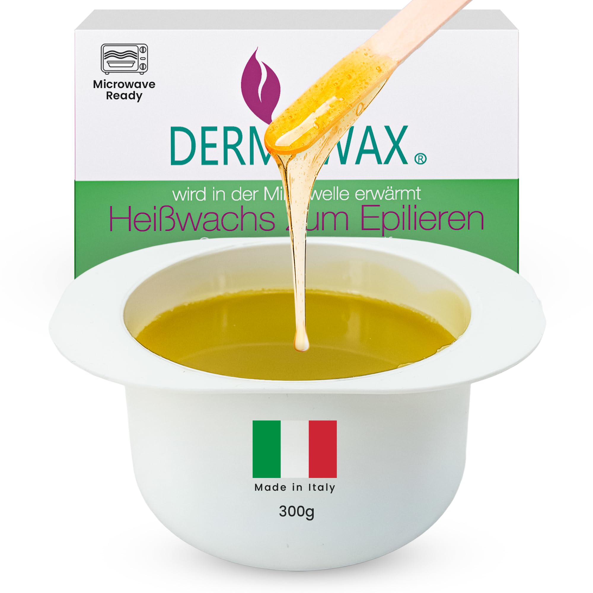 300 grams Jar of Hot Depilatory Film Wax- Heating in the Microwave Oven with Spatula- Stripless Waxing for Full Body Hair Removel for Home or Professional Use- For all type of Skin Waxing Kit
