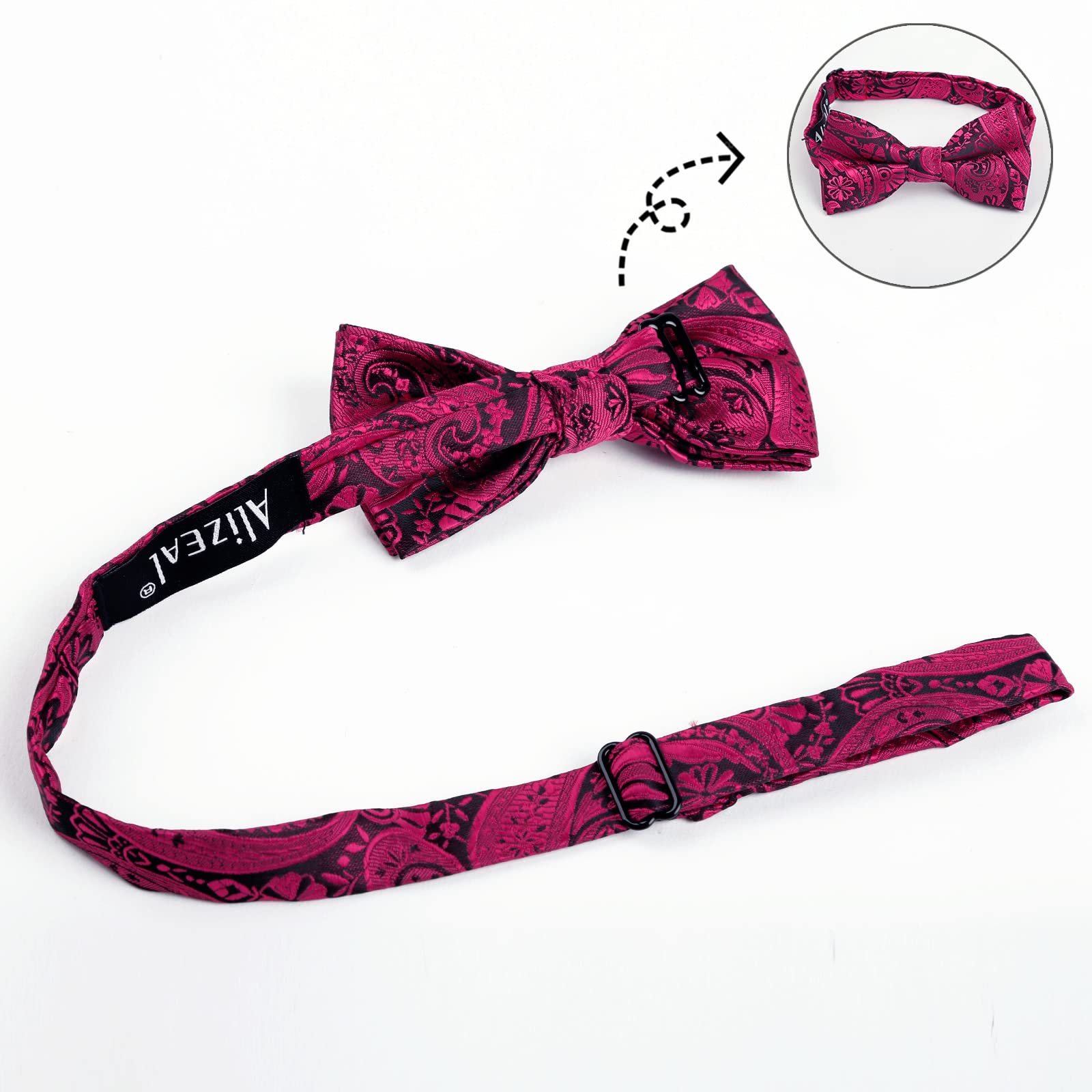 Alizeal Jungen verstellbare Fliege mit floralem Paisley-Muster und Y-förmige Hosenträger mit 3 Clips