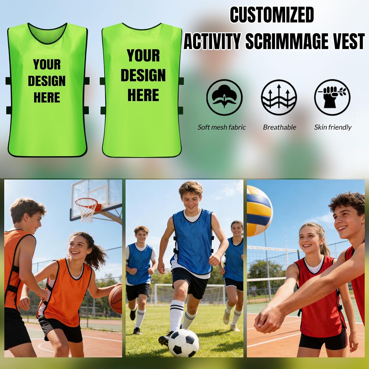 Custom 1/6/12/24/48Pcs Activity Pinnies,Personalized Soccer Basketball Pennies for Sports Kids Youth Scrimmage Vests Adults
