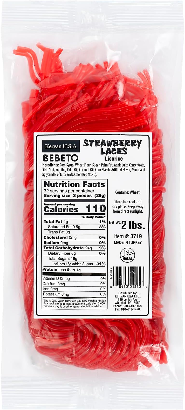 Kervan Strawberry Licorice Laces, 2 Pound