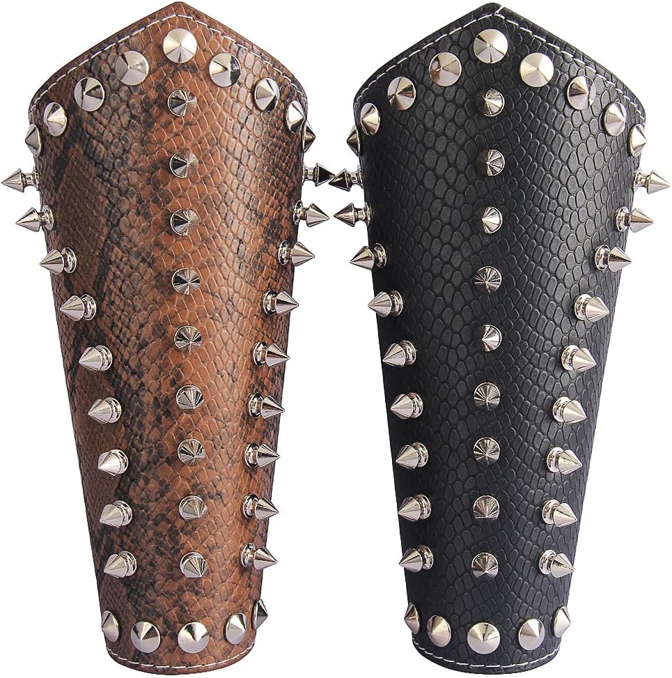 Leather Gauntlet Wristband Wrist Armor Leather Bracers Medieval Vambrace Archery Bracers Viking Guards for Men Women 2PCS
