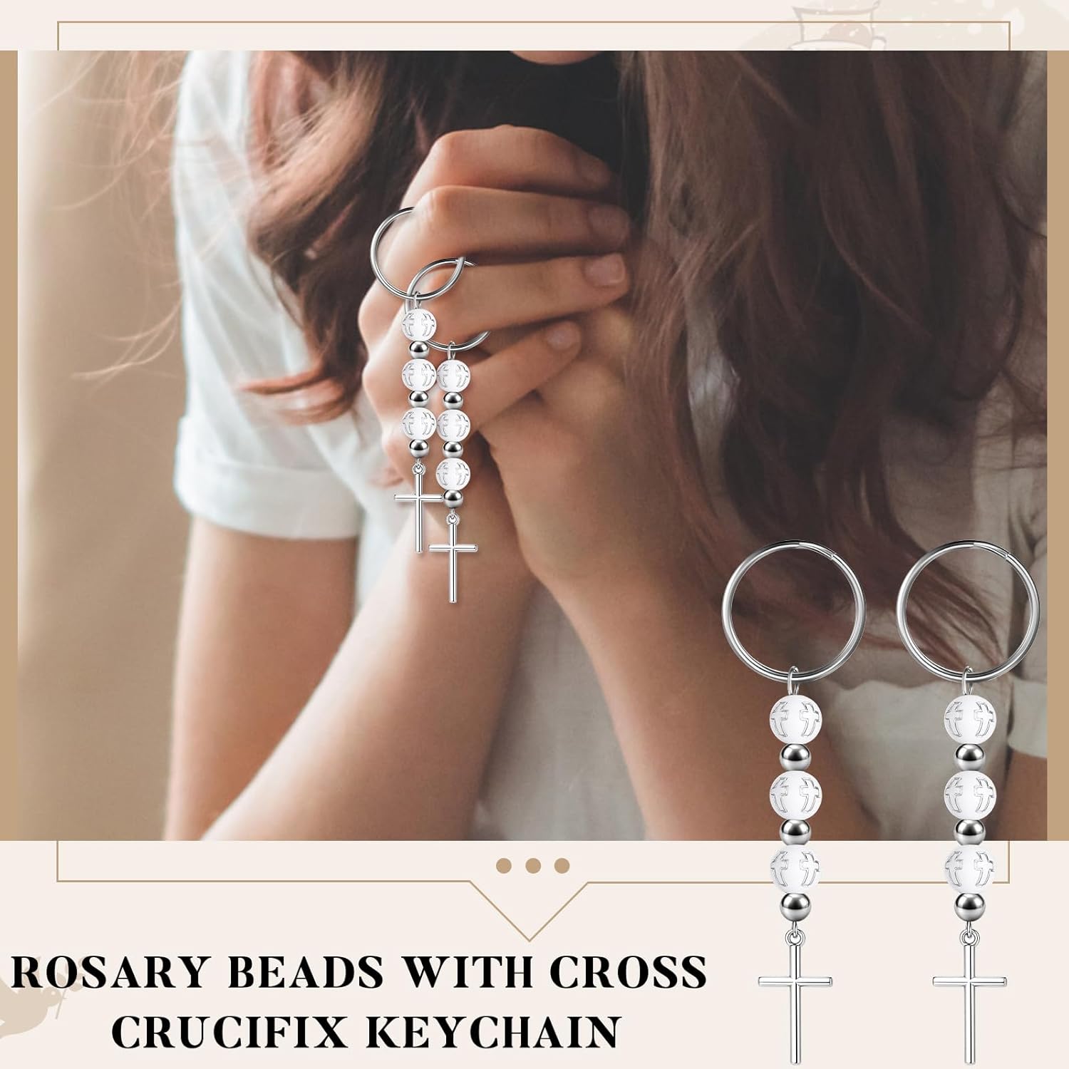 Quelay 30 Pcs Baptism Favors Rosary Keychain with Organza Bags, First Holy Communion Favors